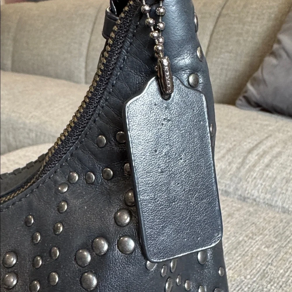 Coach Celeste Studded Black Leather Hobo Shoulder Top Zip Bag F35203 2015